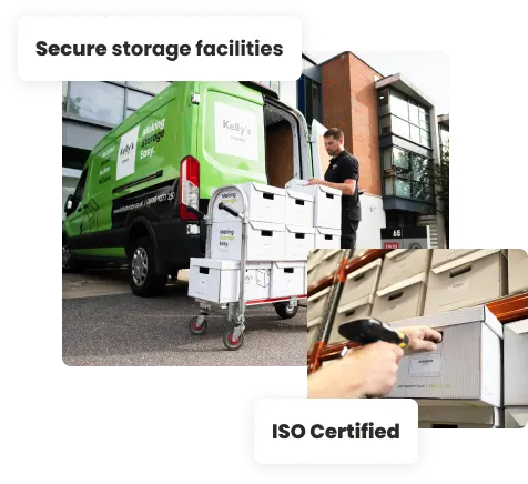 Image of archive storage boxes and an archive document storage solution taking place