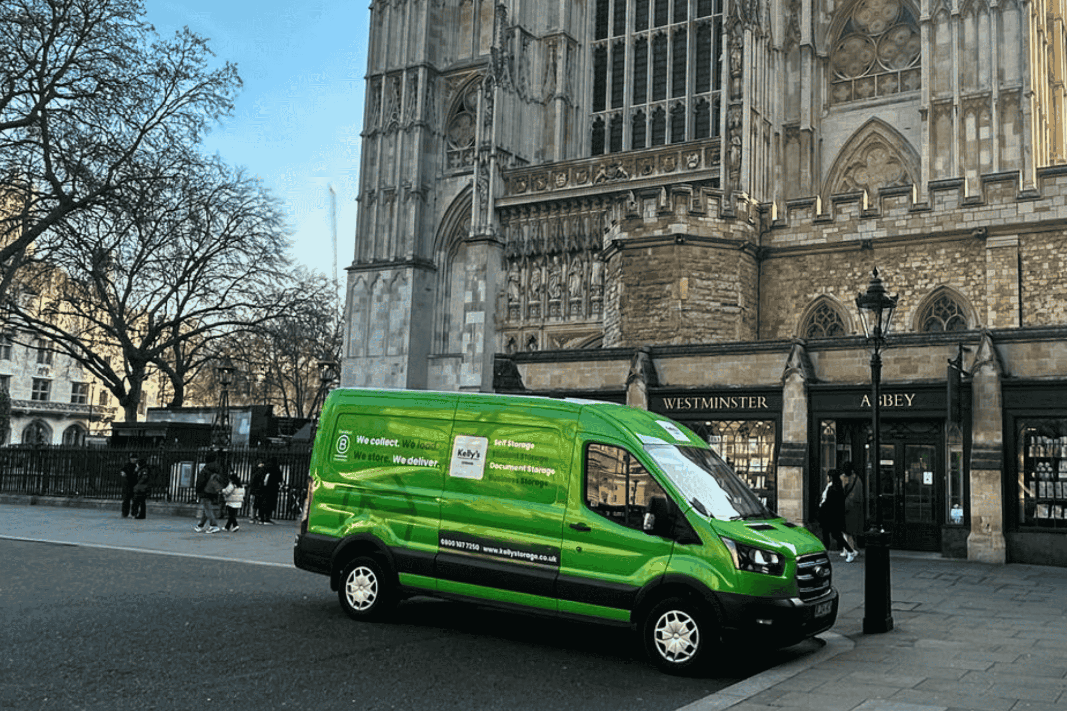 Kelly's van outside and office in London ready for an office relocation